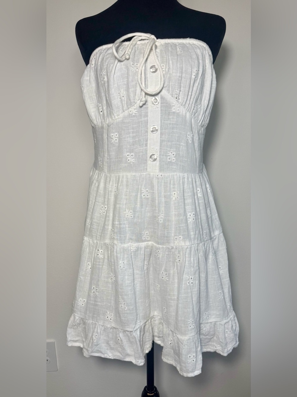 O'Neill, Naya Mini White Strapless Embroidered Dress Size XL